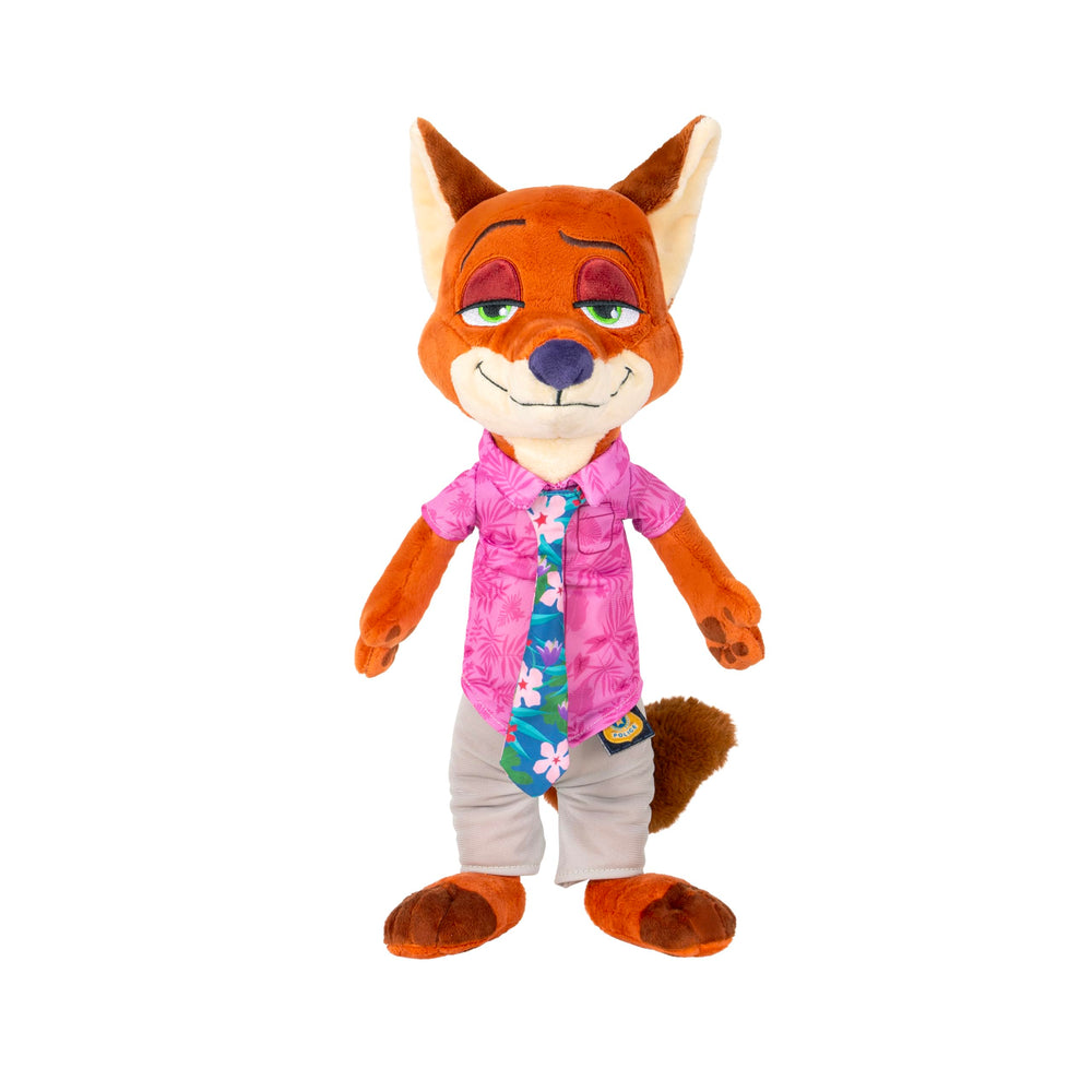 Jazwares Nick Wilde 14-inch plush with ultra-soft fur for cuddling.