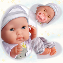 JC Toys Berenguer Boutique 15in doll with open eyes ready for cuddles.