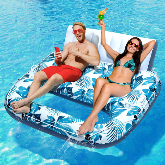 JCLEAL two-person pool float lounger with backrest for comfortable sunbathing.