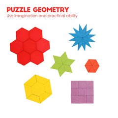 JCREN pattern blocks with vibrant colors aid color recognition and sorting.