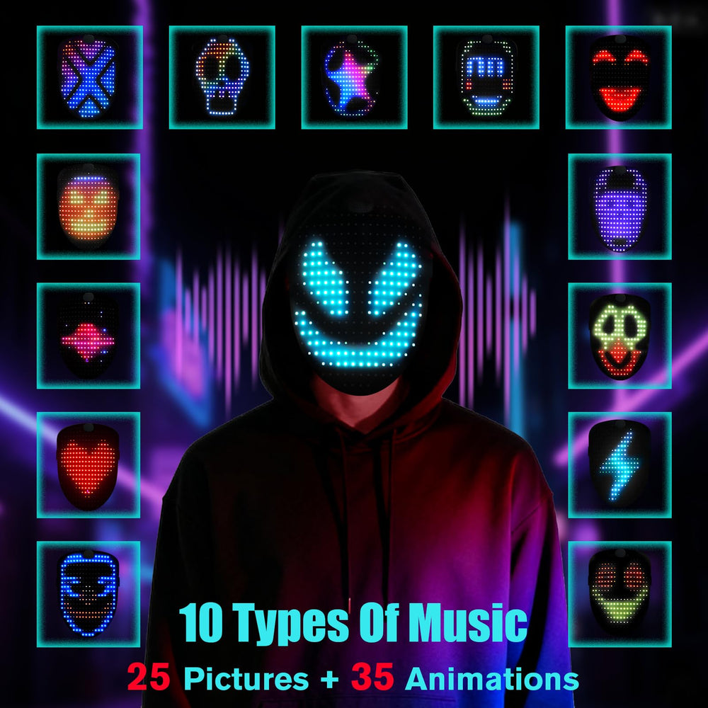 JDBMAOYE LED mask displaying 60 patterns for Halloween and cosplay settings