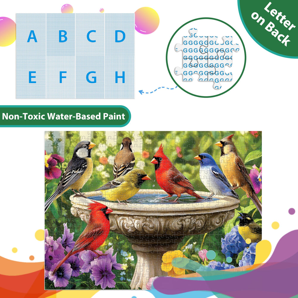 Jeacirio bird-scene fountain-flowers puzzle, a thoughtful gift for family.