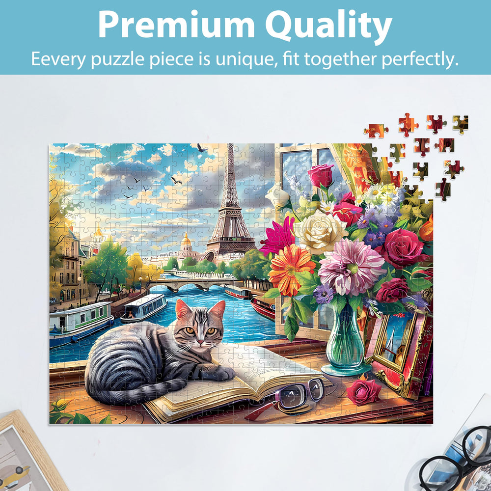 Jeacirio Cat Paris completed puzzle doubles as charming wall art.