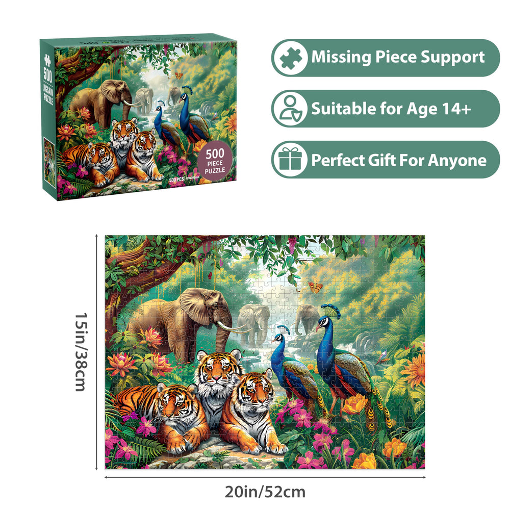 Jeacirio tiger puzzle 500 pieces with quadrant letters guiding assembly and challenge.