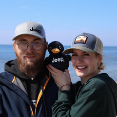 Jeep Text Logo Plush Duck Black – back view; licensed design for display