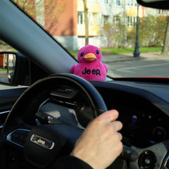 Jeep Text Logo Plush Duck Pink embroidery detail showcases branding quality