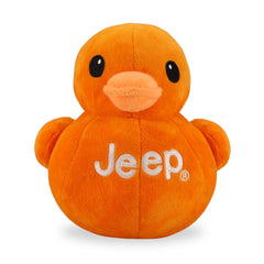 Jeep Text Logo stuffed duck orange, front view, bold logo and bright display