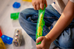 Jelly Blox foam bead block offers colorful tactile excitement.
