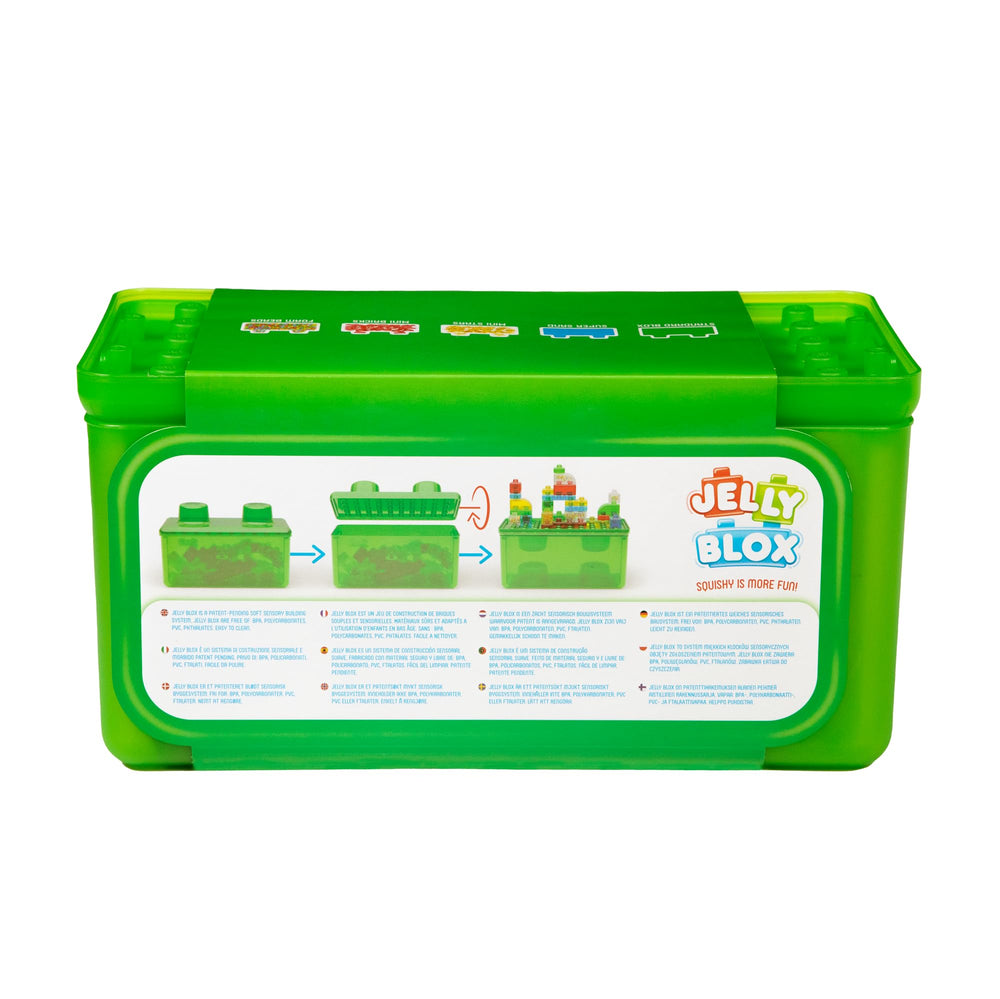 Jelly Blox sand-filled block adds textured sensory detail.