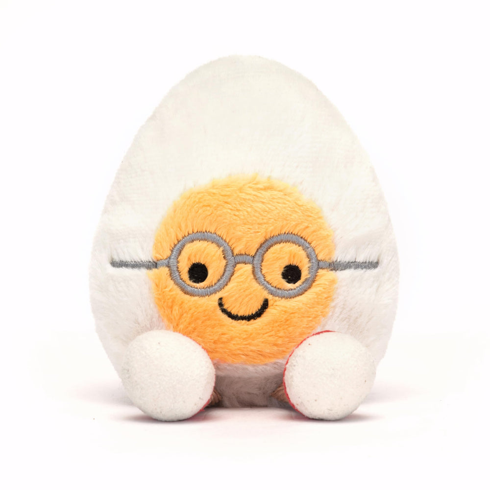 Jellycat Amuseables Boiled Egg Geek soft plush fabric for gentle hugs.