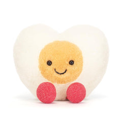 Jellycat Amuseables Heart Egg Plush features a yellow yolk and embroidered smile