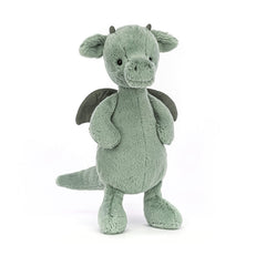 Jellycat Bashful Dragon cuddles safely for gentle playtime.