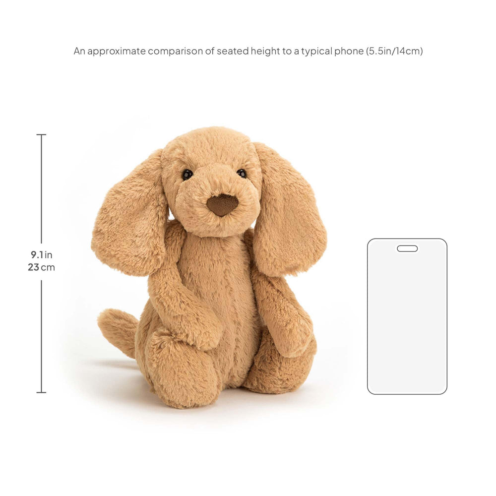 Jellycat Bashful Toffee Puppy gift-ready-packaging signals a thoughtful present option.