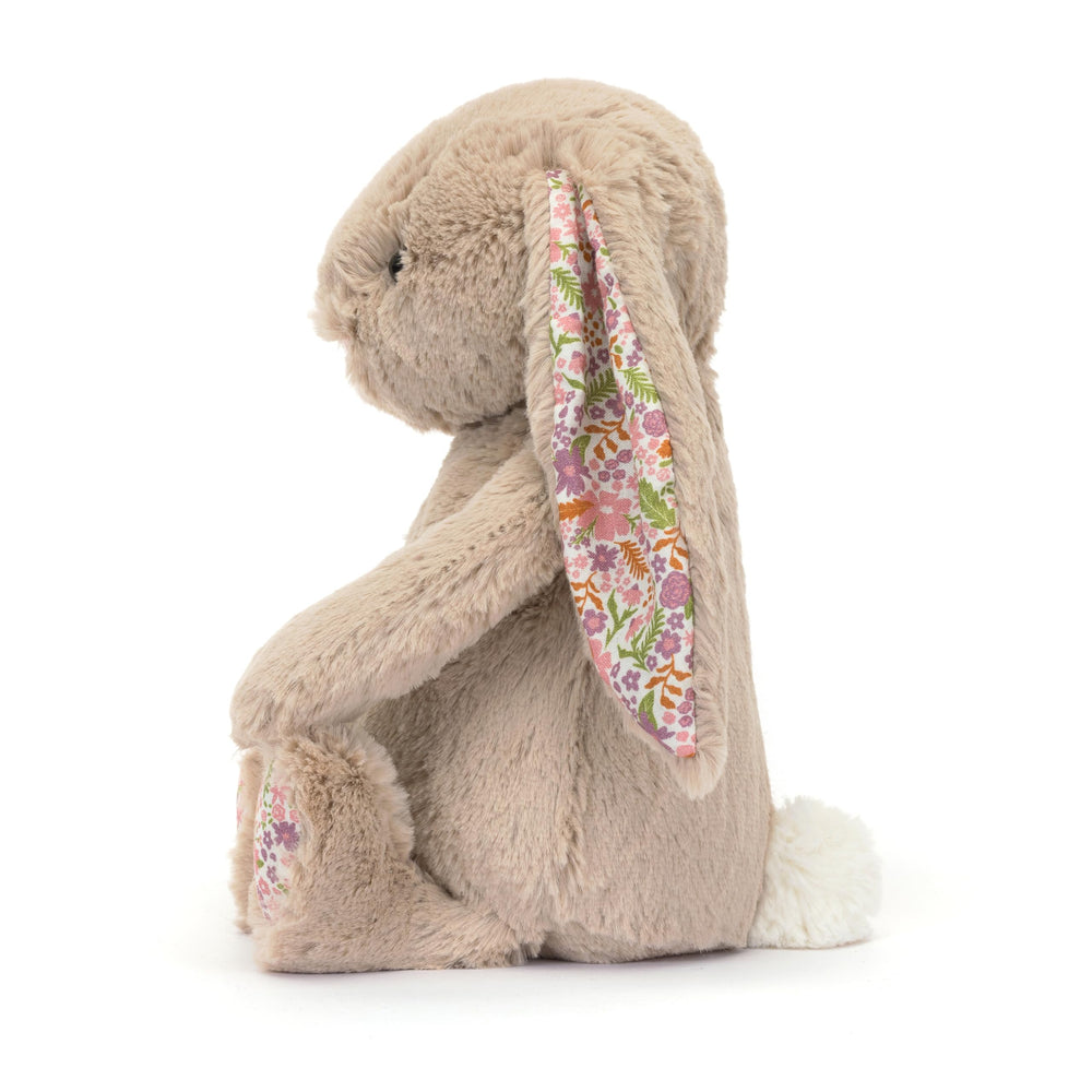Jellycat Blossom Beige Bunny pink and purple floral print, charming decor friend