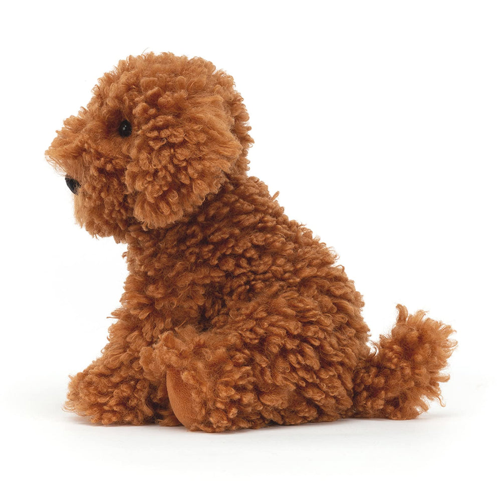 Close-up of Jellycat Cooper Doodle Dog face, incredibly soft for hugs.