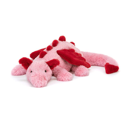 Jellycat Heart Dragon pink plush with soft fur, ideal for cozy hugs.