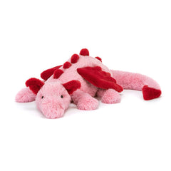 Jellycat Heart Dragon pink plush with soft fur, ideal for cozy hugs.