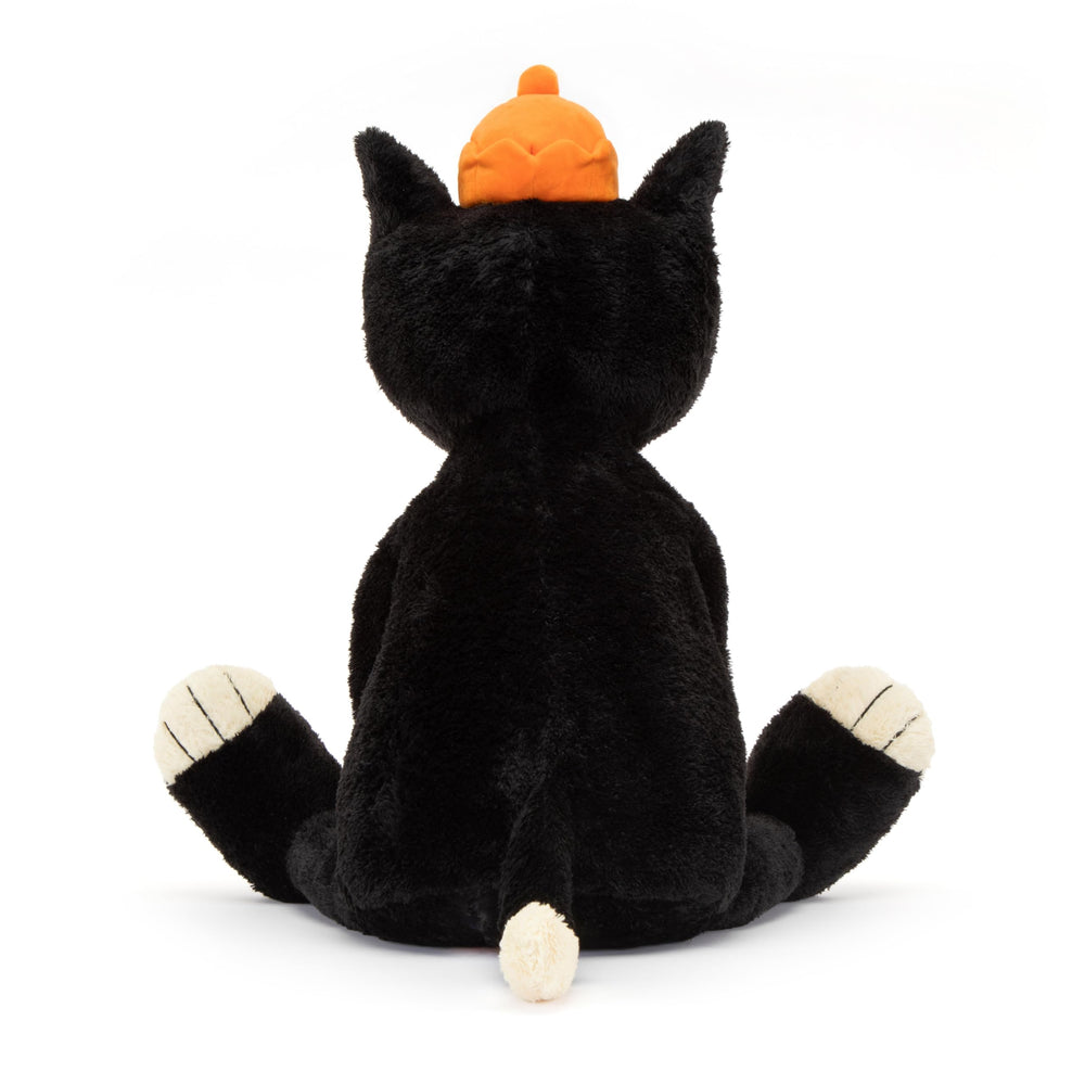 Jellycat Jack wearing orange crown adds playful charm and recognizability