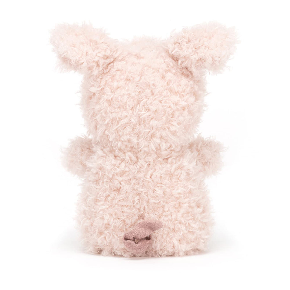 Jellycat Little Pig plush toy close-up of pink suedette nose