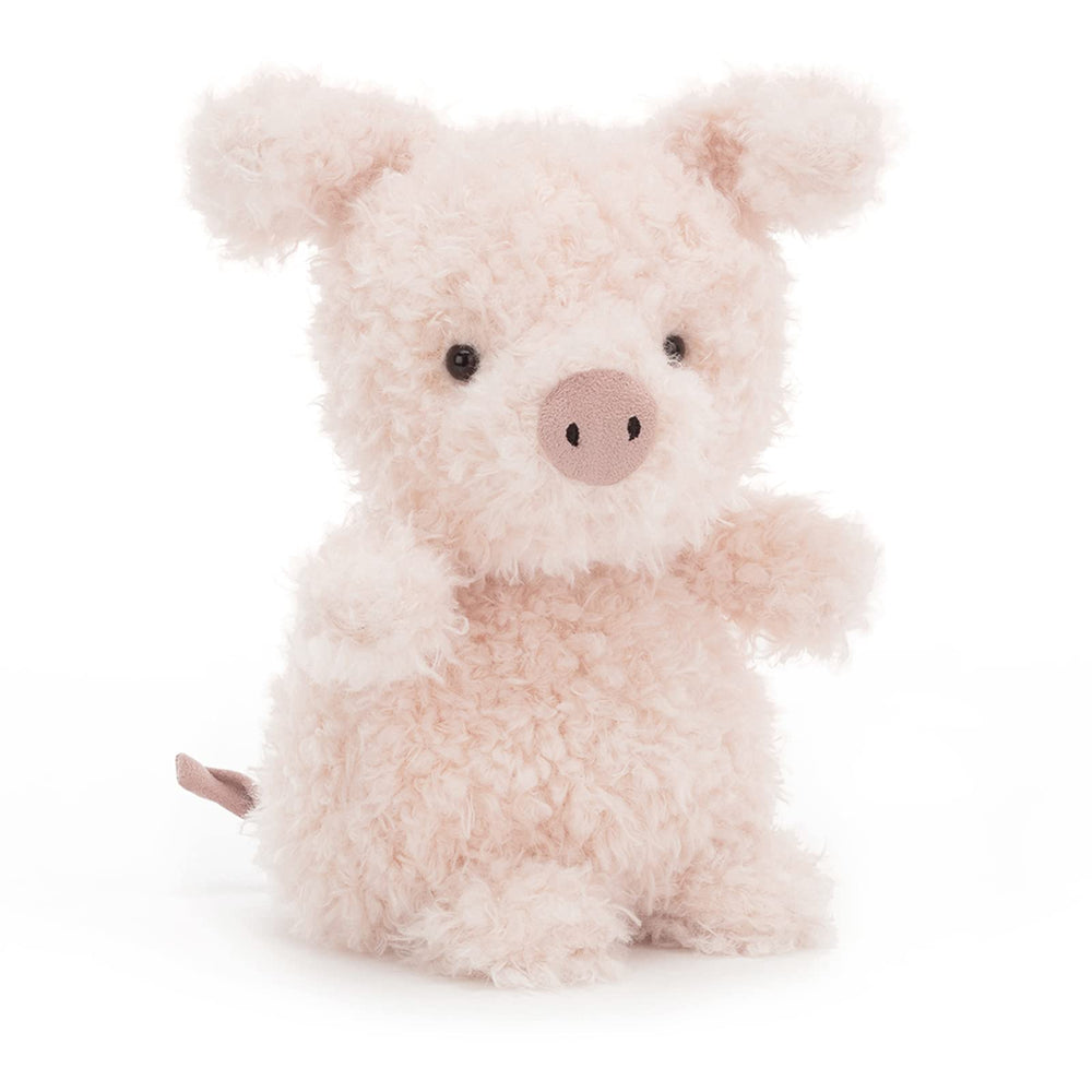 Jellycat Little Pig plush toy front view highlighting soft fur and friendly expression