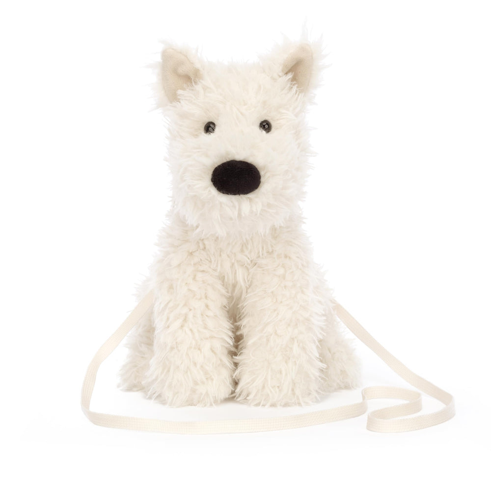 Jellycat Munro Scottie Dog crossbody side view, lightweight and easy to wear.
