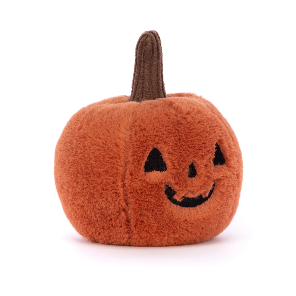 Jellycat Ooky Jack O'Lantern plush, 3-inch size, perfect for cozy Halloween hugs.
