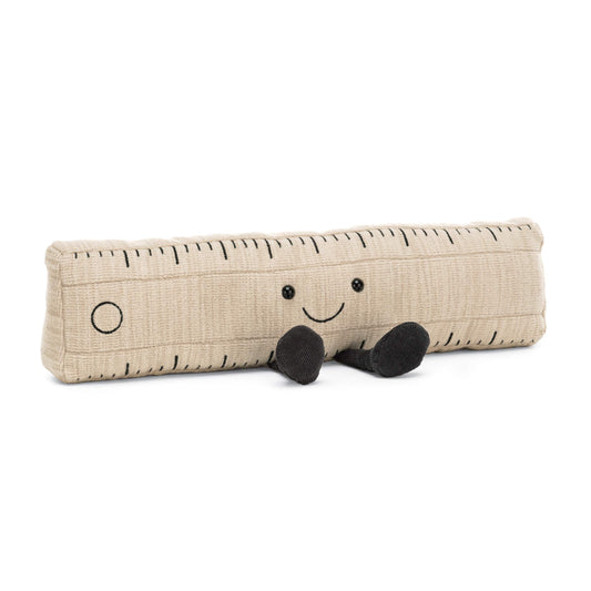 Jellycat Smart Stationery Ruler Plush front view on desk, soft fabric for playful study sessions