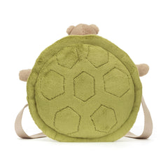 Jellycat Timmy Turtle strap length extended, versatile crossbody or shoulder carry.