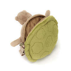 Jellycat Timmy Turtle zipper opening, easy access to phone and keys.