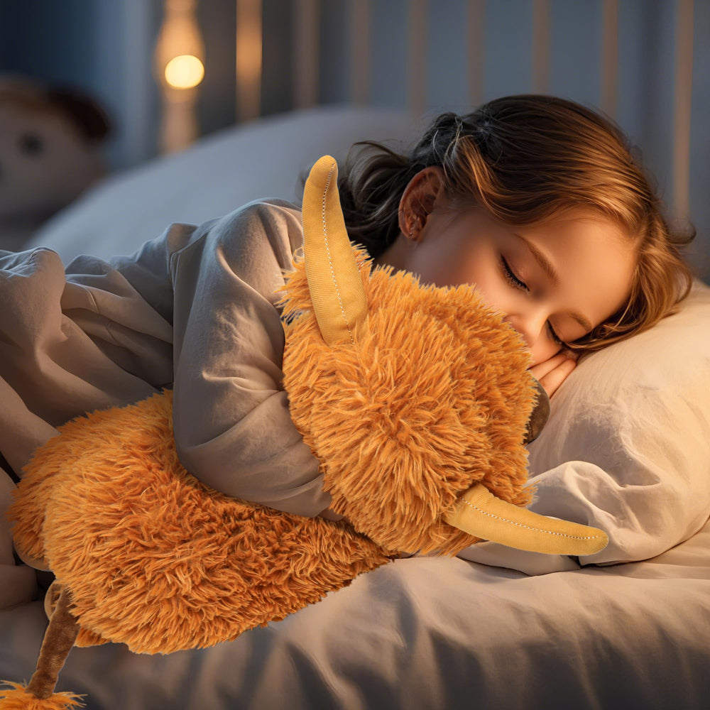 Face and expression of JellyMallow Highland Cow plush, inviting comfort and companionship.