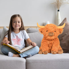 JellyMallow Highland Cow plush fabric close-up shows soft texture.