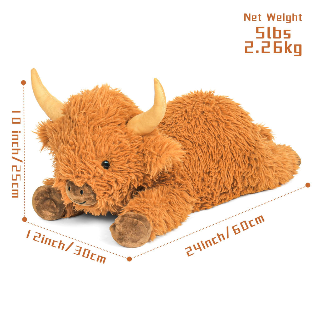 JellyMallow Highland Cow plush in hug-ready pose ideal for bedtime cuddles.