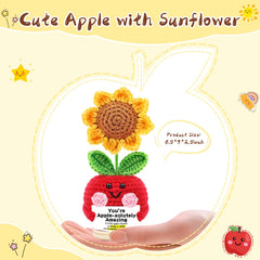 JELUTAR crochet apple with sunflower sits on a desk to inspire optimism