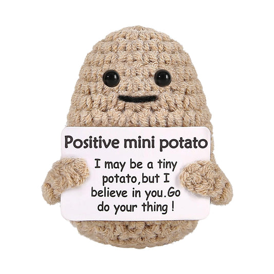 JELUTAR inspirational crochet potato doll with positive words, a cozy gift.