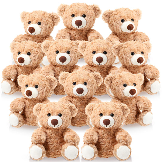 Jenaai 12-pack bears in 10-inch light brown plush, arranged for party decor and display.