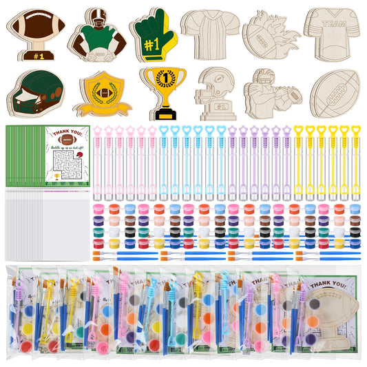 Jenaai 24-set wood football painting crafts with varied designs for creative DIY projects.
