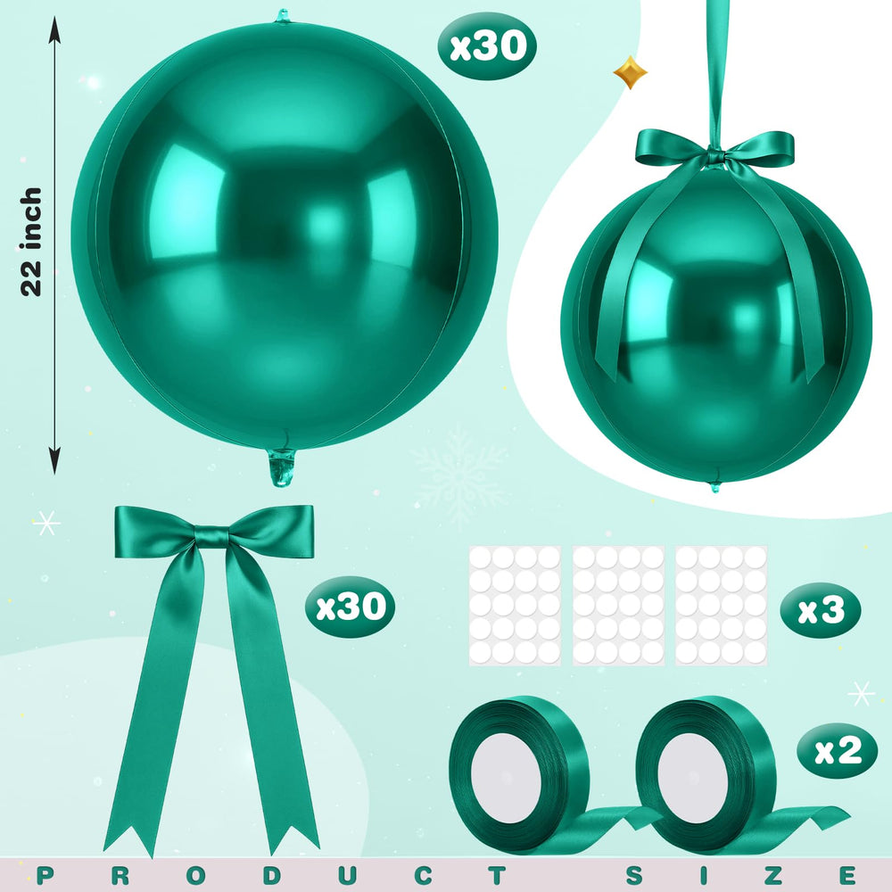 Jenaai green 22-inch foil balloons with satin bows for festive decor.