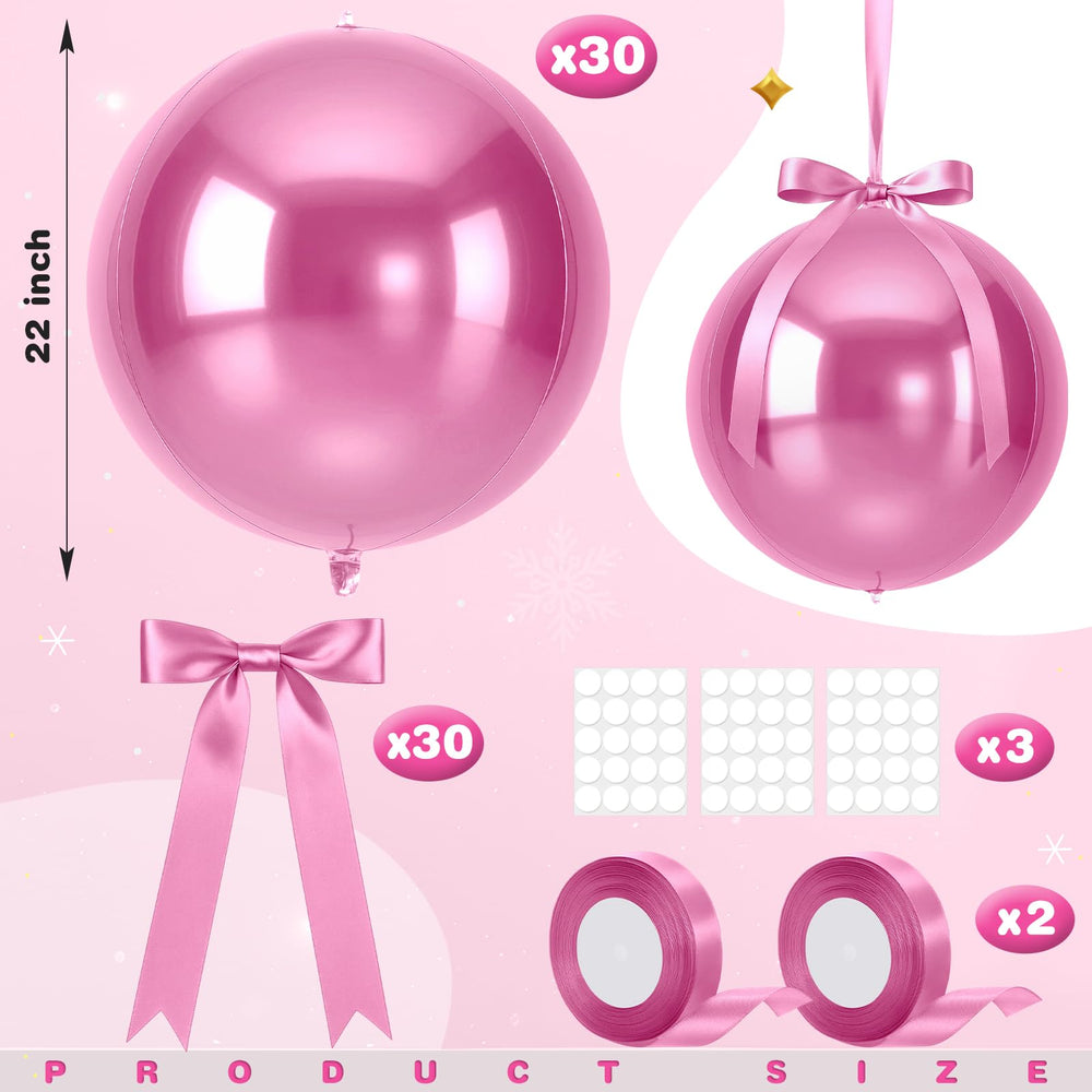 Jenaai pink 4D foil balloon with satin bow for elegant decor.