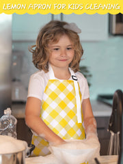 Jenaai lemon kids apron yellow plaid with adjustable straps for a comfortable fit.