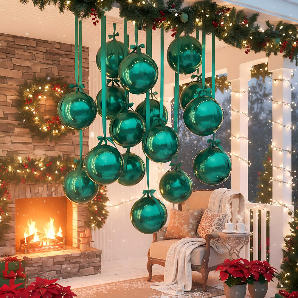 Jenaai green balloons pair with bows for elegant decor accents.