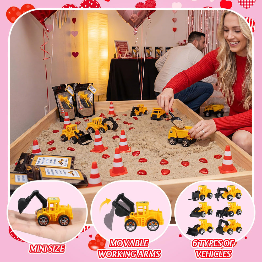 Jenaai red road signs as construction-themed party decor and gifts.