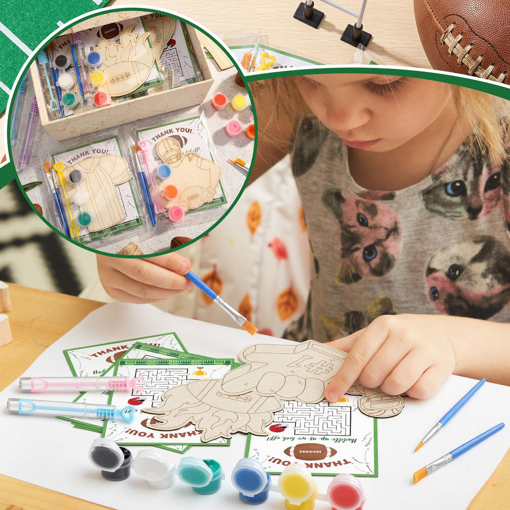 Jenaai sturdy wooden football crafts are ready for home or classroom use.