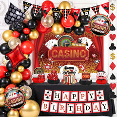Jenlion casino backdrop with cards and dice for immersive Las Vegas style decor.