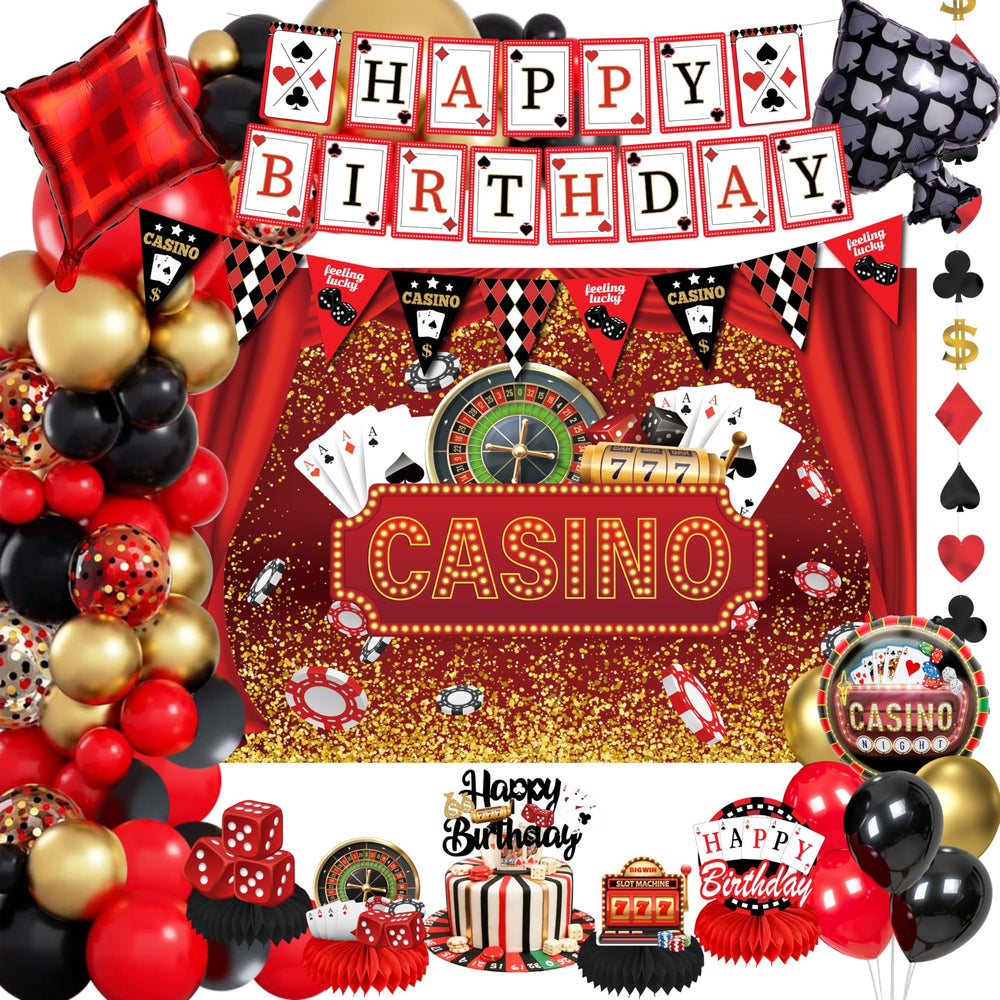 Jenlion casino pennants with red and black accents for wall or ceiling decor.