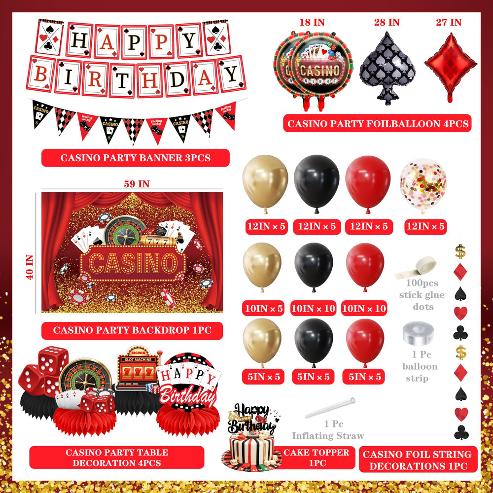 Jenlion happy birthday banner for casino parties, bright and festive.