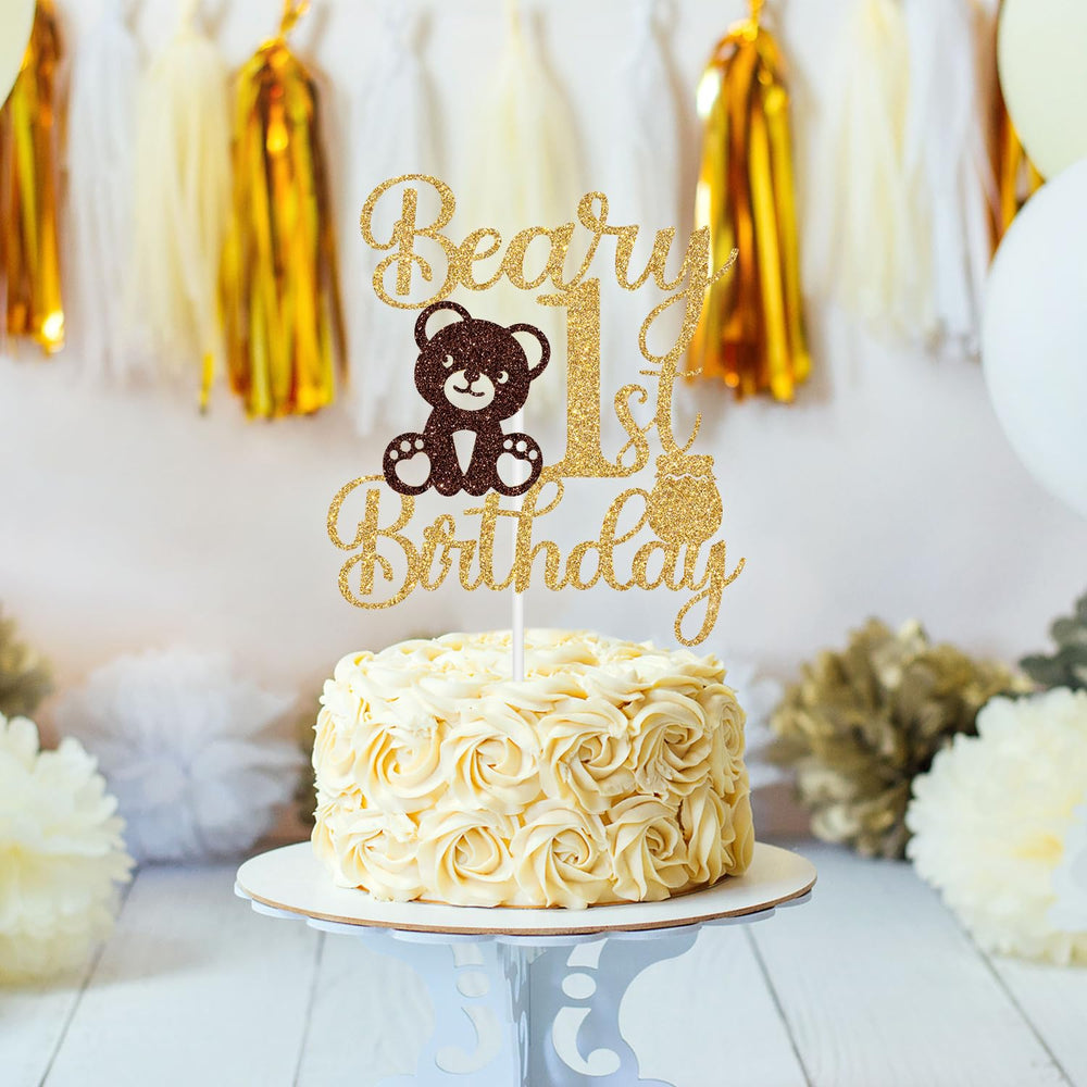 Jenrtvis Glittery-Bear-Cake-Decor shines under lights for photo-worthy moments.