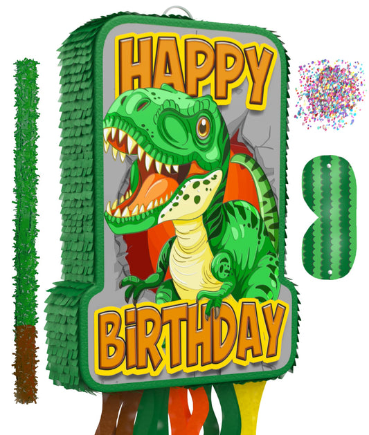 Jergrim dinosaur pinata rectangle ready for treats and games