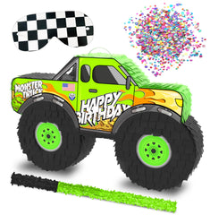 Jergrim Monster Truck Pinata kit assembly view shows durable recycled cardboard for lasting play.