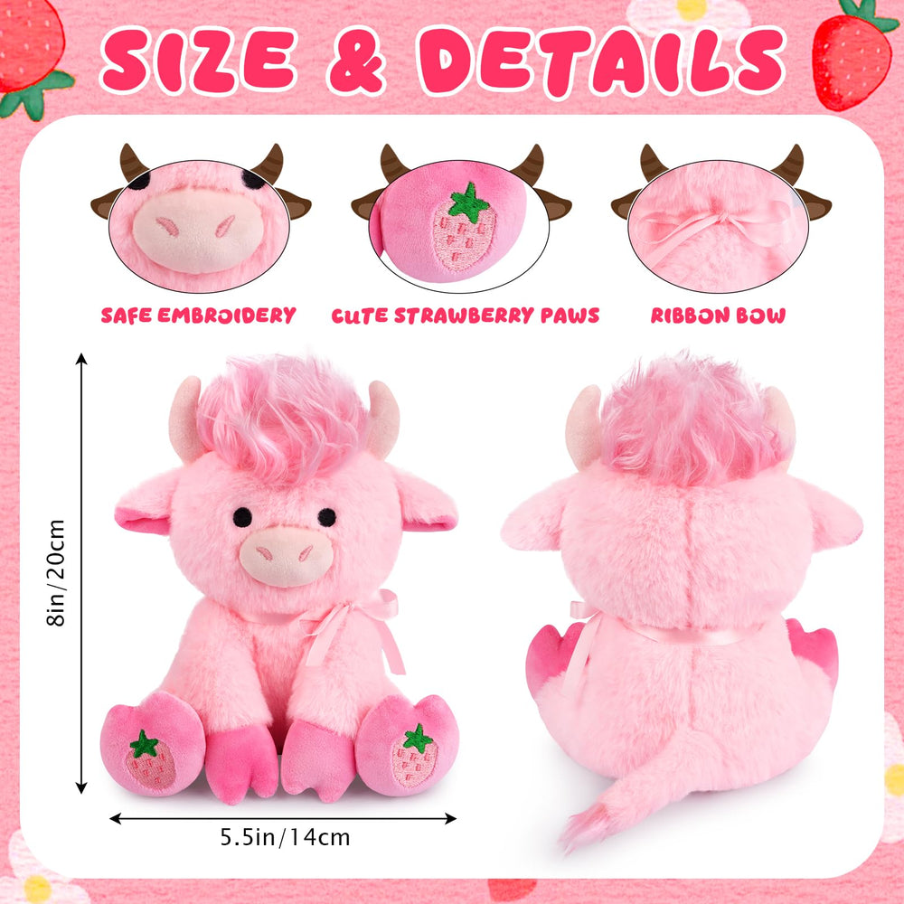 JEROKUMI Highland Cow Plush with ribbon bow adds cute style for imaginative play.