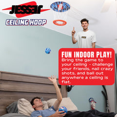 Jesser ceiling hoop mounted securely with 3M strips for mess-free play.